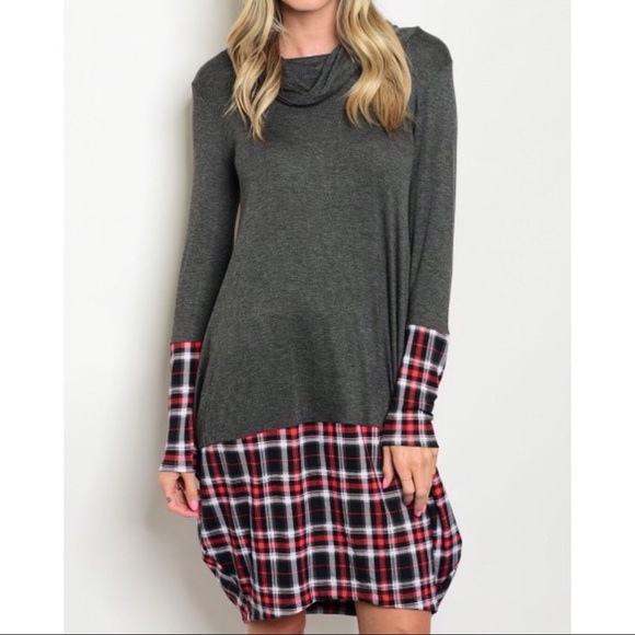 CHARCOAL PLAID DRESS - Picture 3 of 10